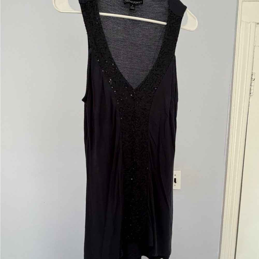 Charcoal Grey Sleeveless Top with Sequin Detail